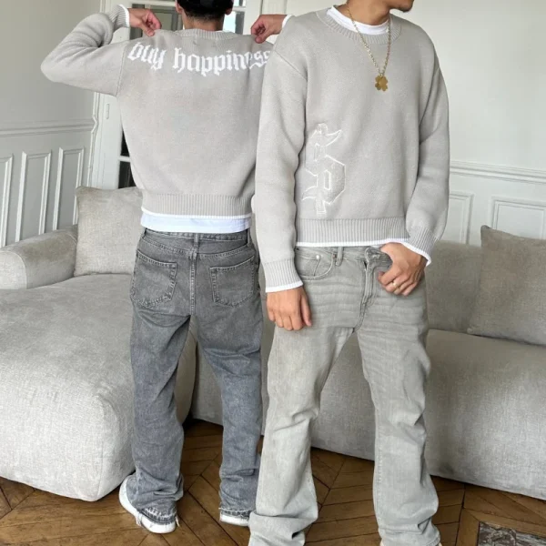 Y2K Maglione grigio a maniche lunghe Dollaro Gotico Ricamo Pullover Goth Retro Casual Streetwear Old Money Uomo Boxy Abbigliamento lavorato a maglia 6