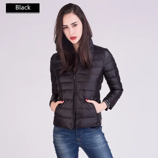 Cappotti imbottiti ripiegabili ultraleggeri femminili 2023 nuovi arrivi moda colletto alla coreana cappotto da donna da ufficio coreano slim fit 6
