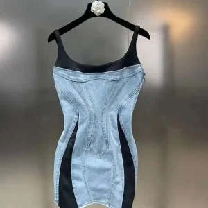 DEAT New Fashion women's Patchwork Elastic Denim Sling Dress 2024 autunno Trendy senza maniche Wrap Hip Dresses donna 11 xx8995 1
