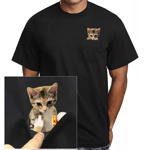 CLOOCL Gatti Divertenti T-shirt Simpatico Gattino Dito Medio Pizza Tasca T-shirt in cotone da uomo per donna Camicie a maniche corte Hip Pop Top 3