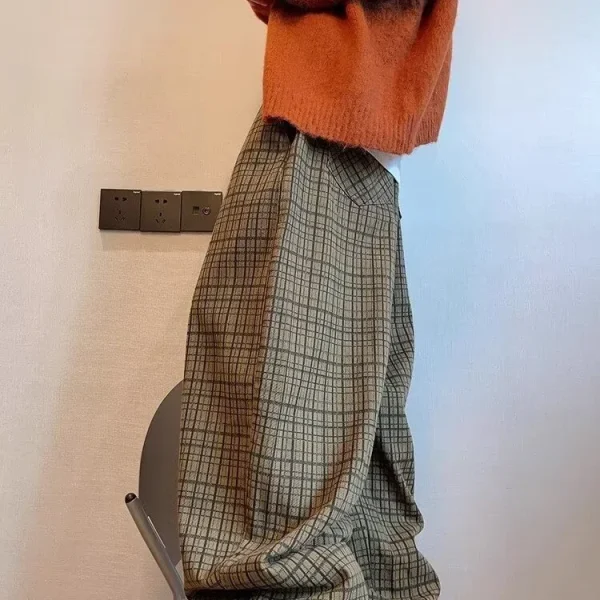 Pantaloni a gamba dritta in tela americana retrò Design scozzese fine Sensation Pantaloni casual a gamba larga per piccolo pubblico per le donne 3