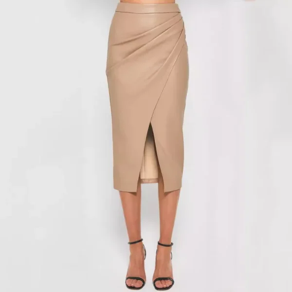 Novità nella gonna in pelle PU da donna 2024 Autunno Inverno Office Lady a vita alta con cerniera a pieghe gonne aderenti gonna sexy femminile 6