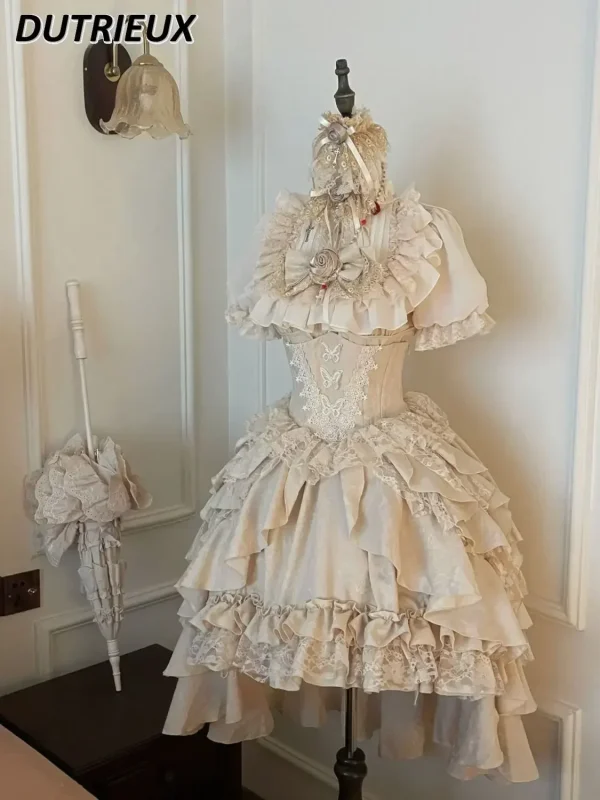Gonna a vita alta Lolita in stile gotico scuro giapponese Primavera e autunno Nuove ragazze dolci e carine Gonne gonfie versatili in tinta unita 3