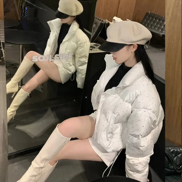 Donna autunno inverno elegante piumino cappotti chic corto con cerniera Parka cappotto moda coreana giacca con colletto alla coreana capispalla solido 4