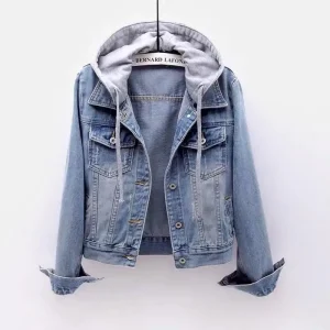 Primavera Autunno Giacca di jeans Donna 2025 Monopetto Patchwork Con cappuccio Crop Cappotti Moda coreana Casual Streeetwear Tuta sportiva 1