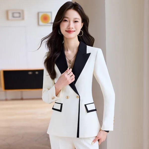 NAVIU Moda Khaki Nero Bianco Pantalone da donna Set da 2 pezzi Office Ladies Donna Business Abbigliamento da lavoro Giacca formale e pantaloni 2