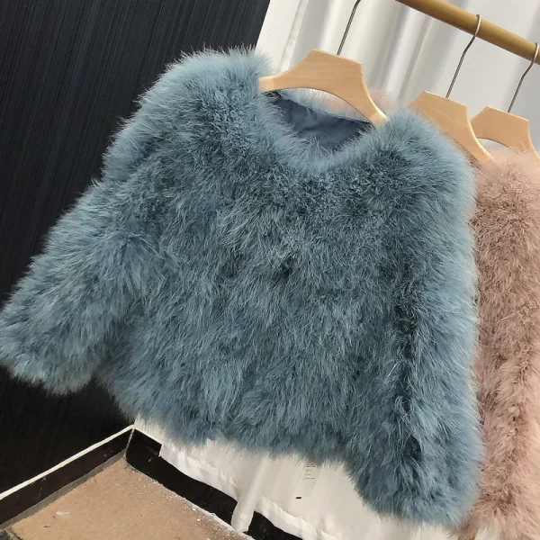 Cappotto di piume di struzzo per donna Cappotti di pelliccia naturale al 100% O Collo Manica lunga Donna Nightclub Giacche di tacchino Moda invernale 4