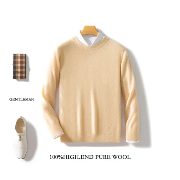 Uomo morbido 100% lana merino casual O-Collo maglione lavorato a maglia maniche lunghe pullover cashmere confortevole tinta unita abbigliamento caldo Top 2
