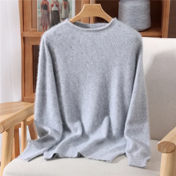 Autunno Inverno Colletto arrotolato 100% visone Cashmere Pullover da donna Alla moda Maglione lavorato a maglia dalla vestibilità ampia Versione coreana di fascia alta 4