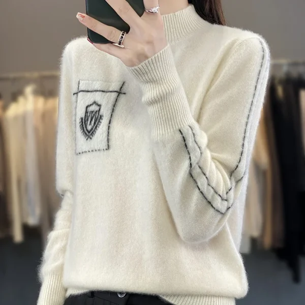 Moda Basic 100% Lana Merino Autunno Inverno Maglione Collo a lupetto Tinta unita Pullover Cashmere Maniche lunghe Abbigliamento Top 3