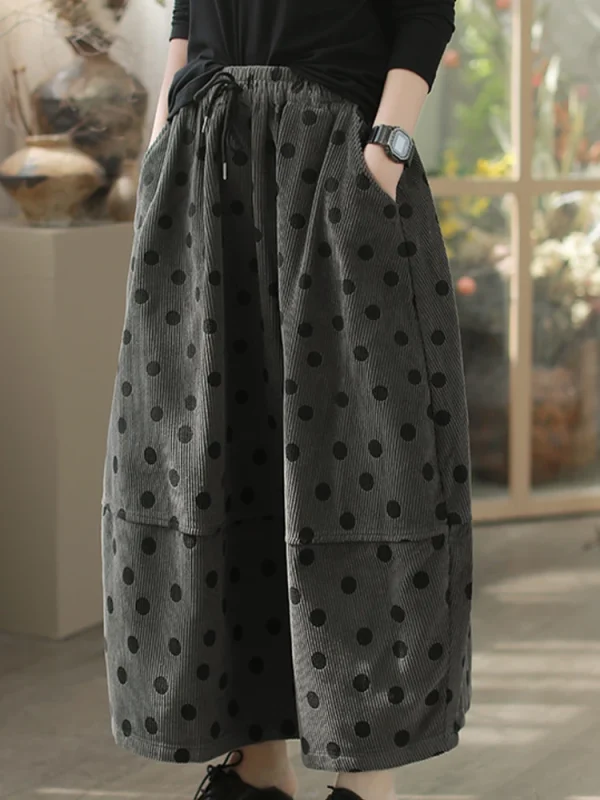 Amax luluE 2024 Delle Donne di Inverno di Lusso Dot Vestiti di Modo Allentato di Velluto A Coste Delle Signore Elegante Gonna Per Il Tempo Libero Classico Elastico Streetwear 5