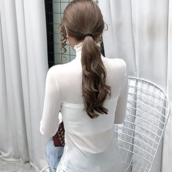 Magliette da donna Maglia 2025 Dolcevita Vestiti Slim Tees Pianura Top femminili Sexy Alta all'ingrosso Vecchie magliette Lusso di alta qualità O 6