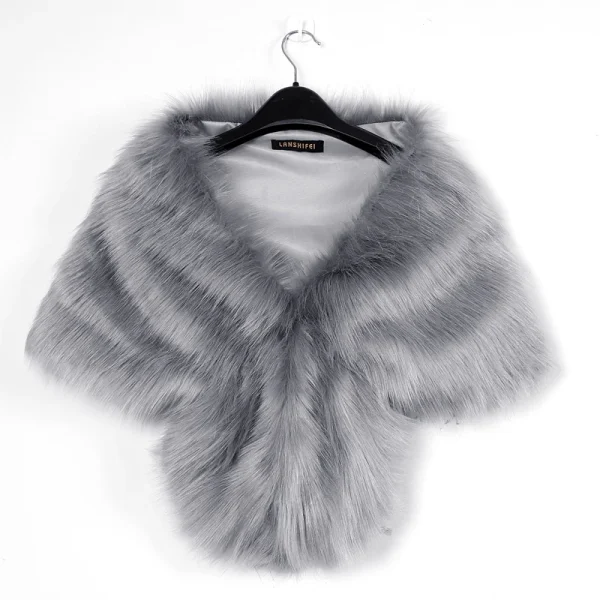Scialle da sposa da donna Mantello da sposa Caldo peluche Elegante pelliccia sintetica invernale Scialle lungo Stola Coprispalle Sciarpa per decorazioni per feste serali 5