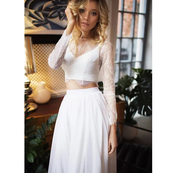 Elegante gonna da sposa in chiffon bianco Una linea Sweep Train Gonne lunghe da sposa Gonna lunga da donna in chiffon di seta lunga Saia Longa 2