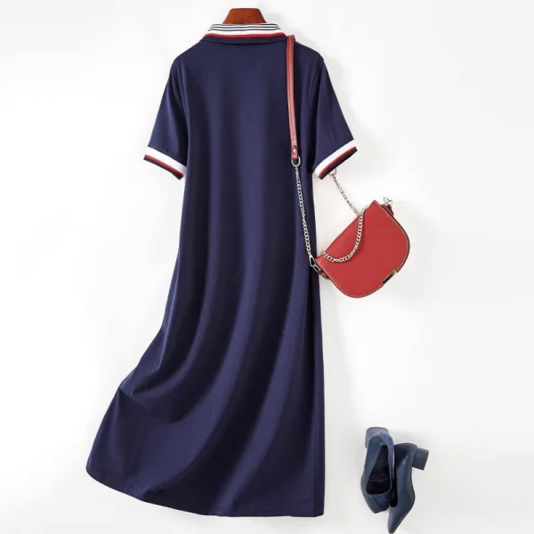 Casual Contrast All-match Sport abiti Casual estate nuovo collo a Polo manica corta abito longuette allentato abbigliamento donna moda Vintage 2