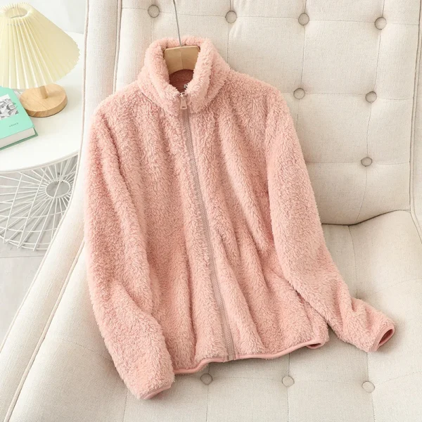 Cappotto in pile da donna Giacca invernale calda addensata Abbigliamento su due lati Cappotti in pile di corallo in velluto double face Giacche in pile polare 5