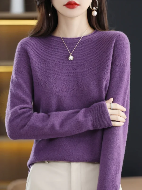 Vendita calda Slash Neck Classics scava fuori 100% Cashmere lana Merino donna senza soluzione di continuità Casual maglione allentato Pullover abbigliamento 6