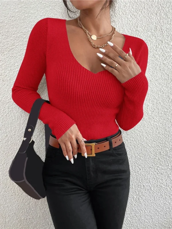2026 Autunno Inverno Donna Maglia a costine solida con scollo a V Stripe Pull Maglione Femme Y2k Manica lunga Pullover Jersey Top Abiti di moda 6