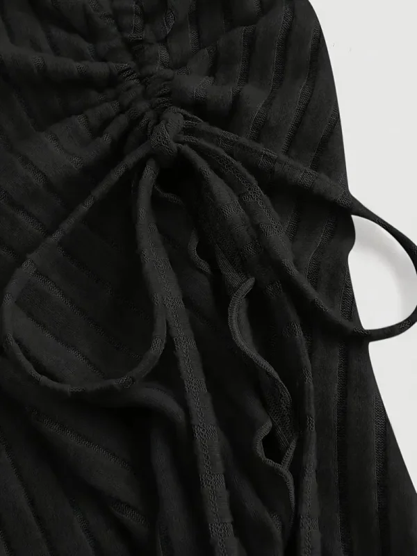 2025 nuove donne casual di nicchia tinta unita design senso lavorato a maglia pit stripe maniche lunghe cravatta con orlo irregolare 6