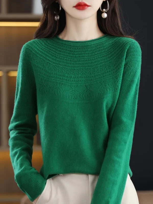 Vendita calda Slash Neck Classics scava fuori 100% Cashmere lana Merino donna senza soluzione di continuità Casual maglione allentato Pullover abbigliamento 5