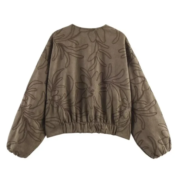 Elegante giacca con superficie in pelle scamosciata da donna con motivo ricamato Top casual autunno inverno moda streetwear per donna 2