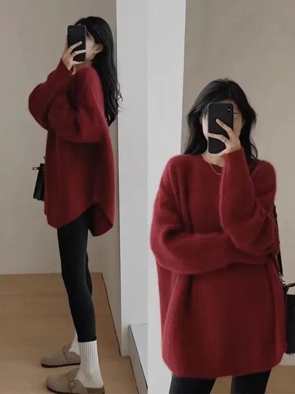 Maglione da donna in puro cashmere 100% girocollo di fascia alta autunno e inverno maglione a vento pigro spesso sciolto taglie forti 5