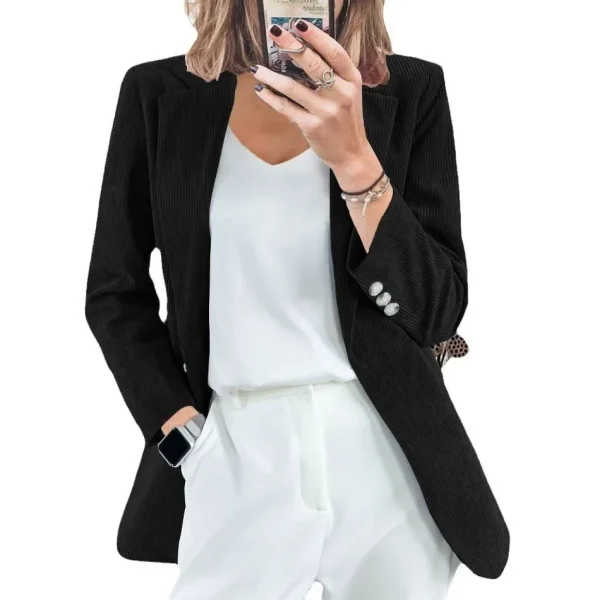 Nuova giacca di velluto a coste cardigan casual in tinta unita slim fit con temperamento transfrontaliero europeo e americano per donna 5