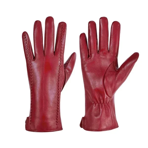 Guanti da donna in pelle di pecora di buona qualità, caldi invernali, più velluto, corti e sottili, touch screen, colore guida, guanti in pelle da donna 2