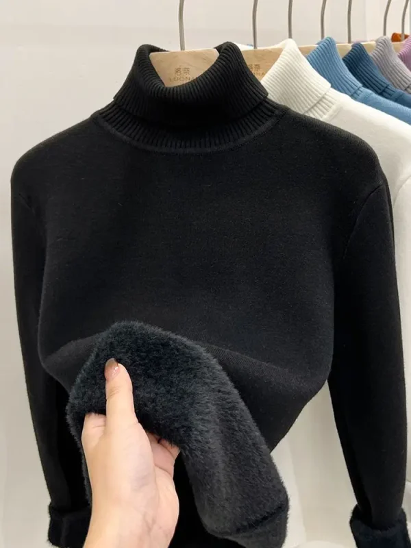 2024 Dolcevita Maglione invernale Donna Elegante Addensare Foderato in velluto Caldo Sueter Pullover lavorato a maglia Slim Top Jersey Maglieria Maglione 2