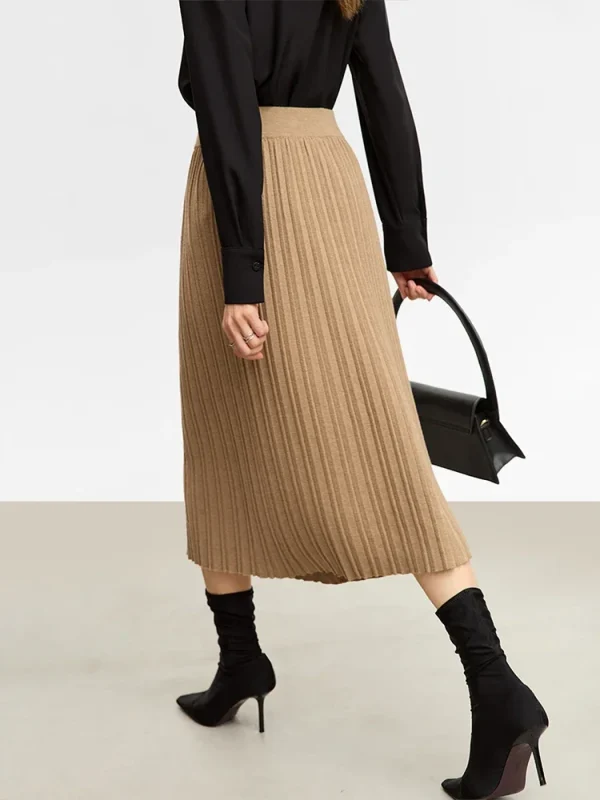 AMII Minimalista Gonne per le donne 2025 Inverno Nuovo Natale Caldo Pendolari Nozioni di base Maglia a pieghe Allentato A-Line Gonna solida 12323177 5