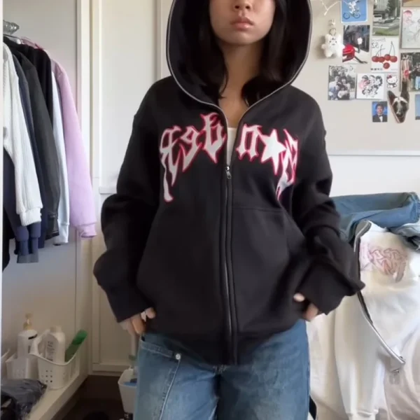 Y2K nuove donne coreane camicia con cappuccio felpa con cappuccio con stampa ragno gotico felpa con zip abbigliamento streetwear vintage abiti hip-hop larghi 4