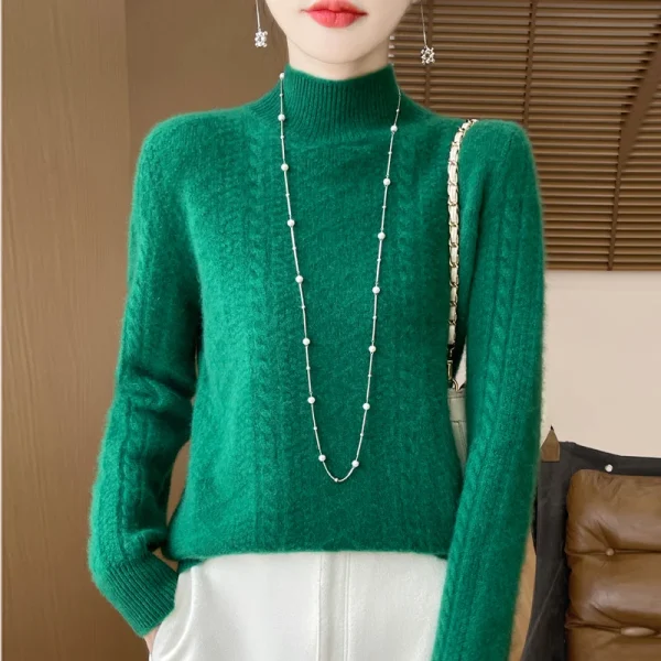 Moda 100% maglione di lana da donna collo a lupetto maglieria pullover di cashmere autunno inverno maglioni a maniche lunghe abbigliamento top 2