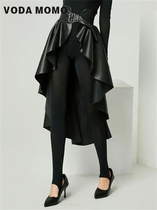 Gonna in pelle PU a vita alta Gonne a coda di rondine in peluche irregolare Moda All Match Gonna da donna 2023 Design autunnale Senso avanzato 2