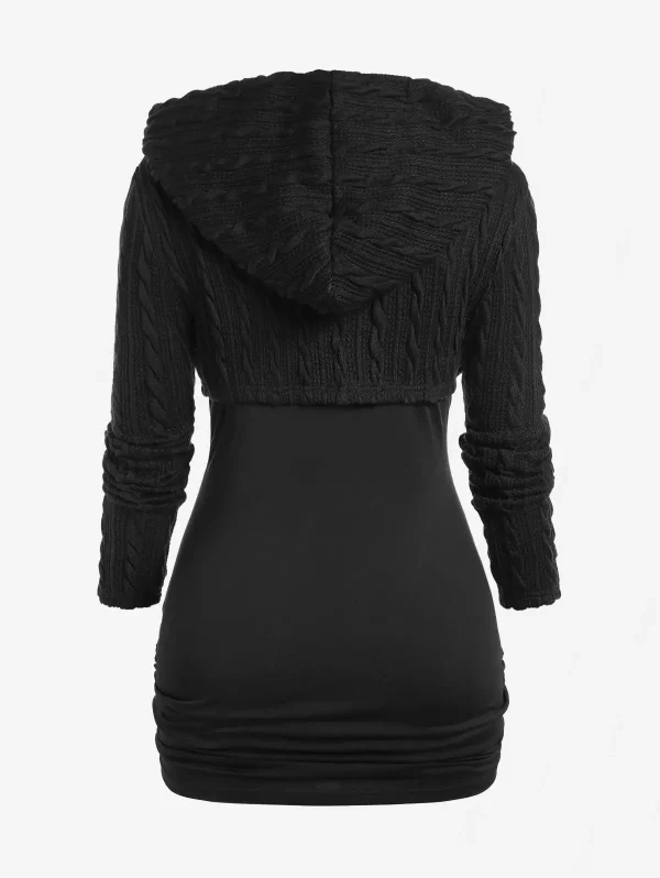 Canotta arricciata con rifiniture in pizzo da donna ROSEGAL e Top in maglia con cappuccio, taglie forti autunno, inverno Streetwear 2 pezzi camicette 5