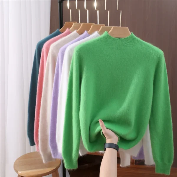 Abbigliamento donna basic Autunno Inverno Maglione Pullover 100% visone Maglione di cashmere Collo mezzo alto Pullover femminile Caldo comfort lavorato a maglia 3