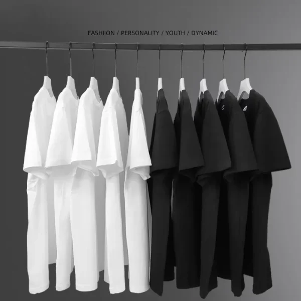 T-shirt tinta unita pesante taglie forti 220gsm per uomo T-shirt estiva a maniche corte in cotone tinta unita Trendy Casual bianco nero Top 2