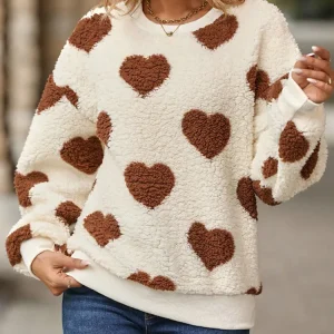 Fairyshely 2025 Inverno Love Print Felpe con cappuccio larghe da donna Felpa con stampa a maniche lunghe Allentato Casual Autunno Lady Felpa con cappuccio in peluche Top 1