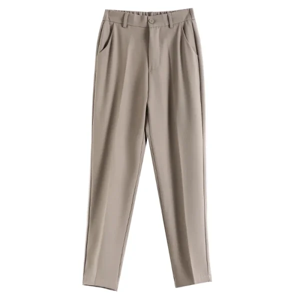 Pantaloni da abito a vita alta da donna 2024 Primavera Estate Bottone solido Casual Allentato alla caviglia Pantaloni da lavoro kaki da donna 6