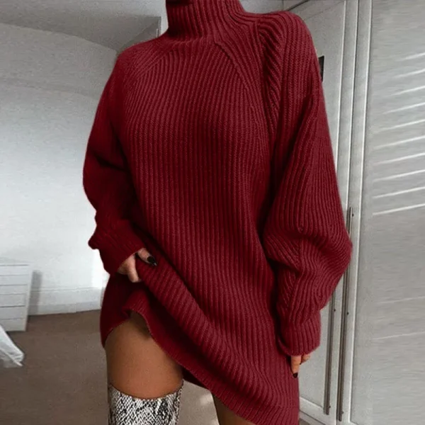Abito maglione dolcevita donna autunno solido manica lunga Casual elegante Mini abito lavorato a maglia oversize vestiti invernali 3