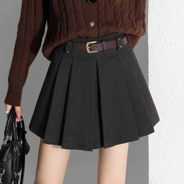 Gonna di lana caffè stile preppy per le donne Autunno Inverno 2025 Minigonna chic a vita alta femminile coreana spessa capispalla Faldas 3