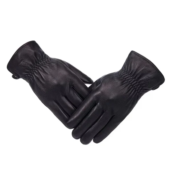 Nuovi guanti da uomo in pelle di pecora al 100%, design con motivo in pelle di cervo, guanti in pelle da uomo caldi e morbidi, guanti da uomo con fodera in peluche 5