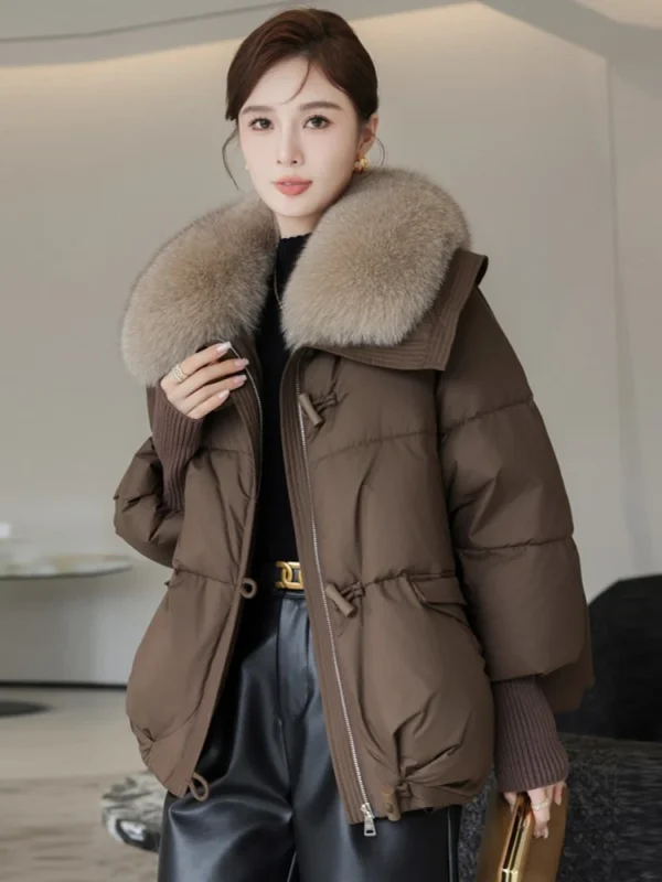 2025 Piumino corto imbottito in cotone da donna Parka collo di pelliccia autunno inverno cappotti spessi femminile nero capispalla casual vestiti 6