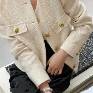 Semplice solido inghilterra giacca di Tweed donna bottoni eleganti manica lunga cappotto dolce Casual O collo moda sciolto autunno inverno Top 1