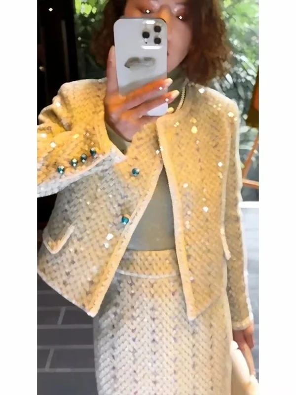 O-Collo Piccolo Profumato Manica Lunga Abbigliamento Donna 2025 Autunno Coreano Chic Abito Elegante Casual Semplice Nicchia Femminile Due Pezzi Set 3