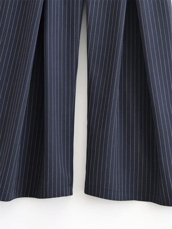 Pantaloni da donna Novità per l'estate 2025 Pantaloni a gamba larga pieghettati a righe blu navy Personalità della moda casual Versatile 4