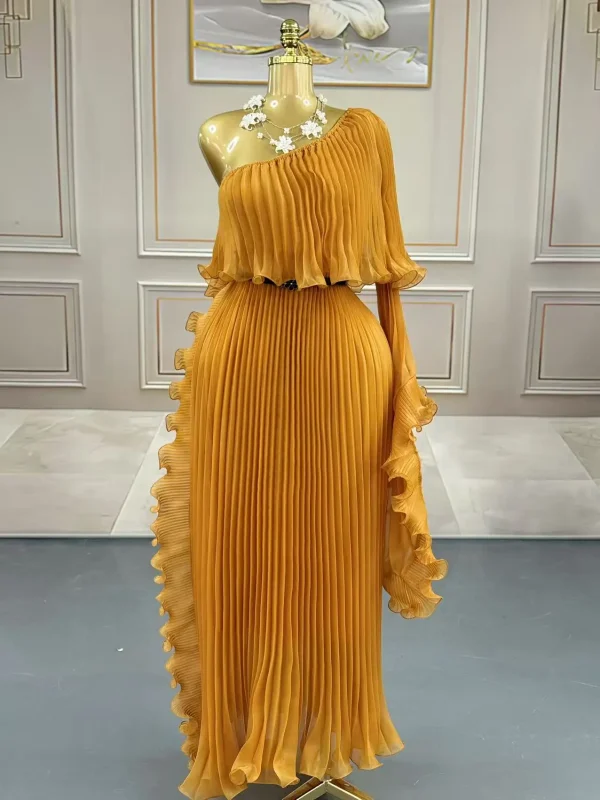 Miyake plissettato 2025 primavera/estate nuovo abito taglie forti, abito da sera elegante sul petto con pieghe realizzate a mano 1