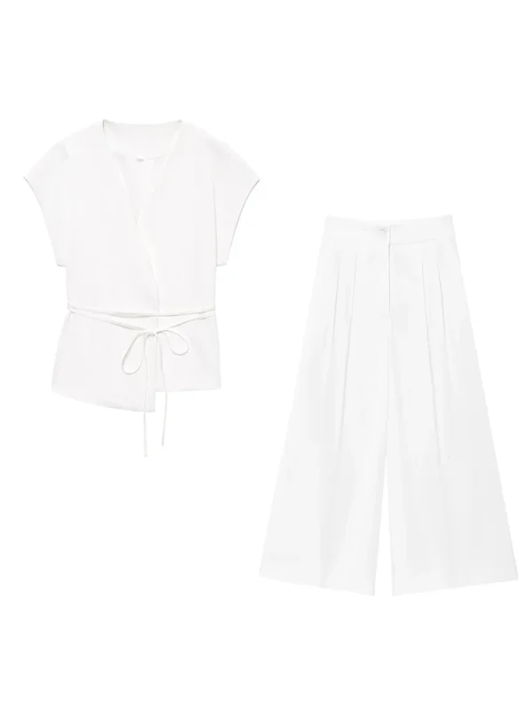 TFMLN Pantaloni da donna alla moda Abiti senza maniche con scollo a V Top con cintura Pantaloni dritti Set 2025 Primavera Estate Pendolari Set da 2 pezzi 4