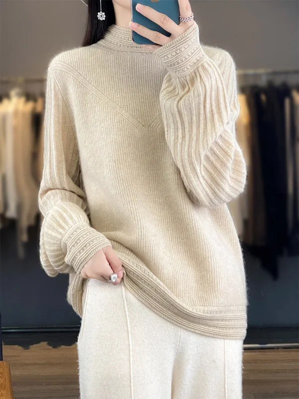 Maglione autunno inverno europeo Pullover da donna Maglione 100% lana merino Pullover Collo a lupetto Peluche Abbigliamento termico Moda lavorata a maglia 3