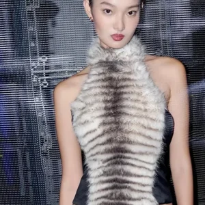 Nibber Backless Tiger Stripes Furry Canotte Donna Autunno Nuova Tendenza Sexy Halter Senza Maniche Patchwork Midnight Party Clubwear 1