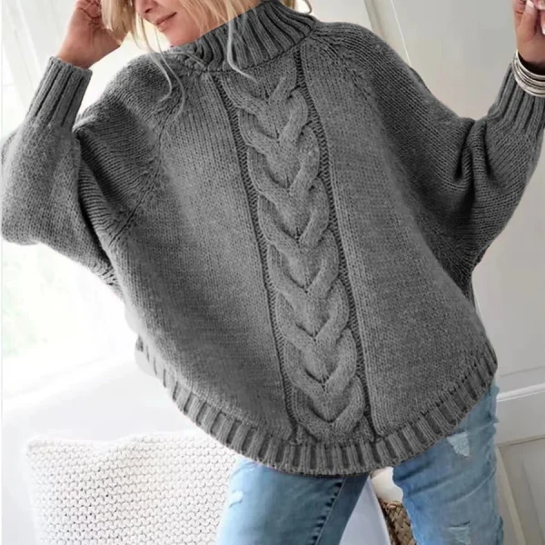 Maglione cavo di ispirazione vintage da donna, vestibilità ampia, collo alto, pullover autunno inverno, stile casual, per tutti i giorni, autunno inverno 5
